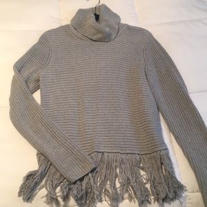 Gray Michael Kors Turtleneck sweater with lower fringe
